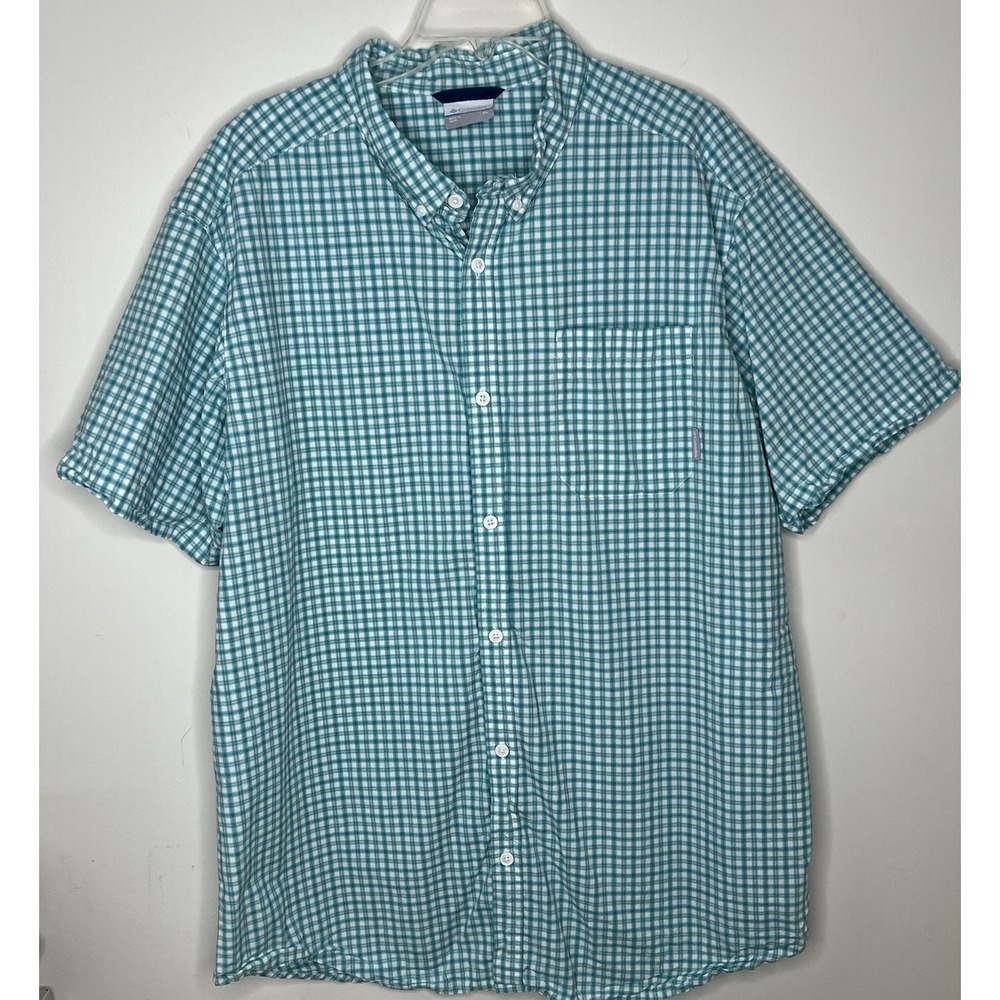 Columbia Men's Green White Checkered Short Sleeve Button Down Shirt Size XL